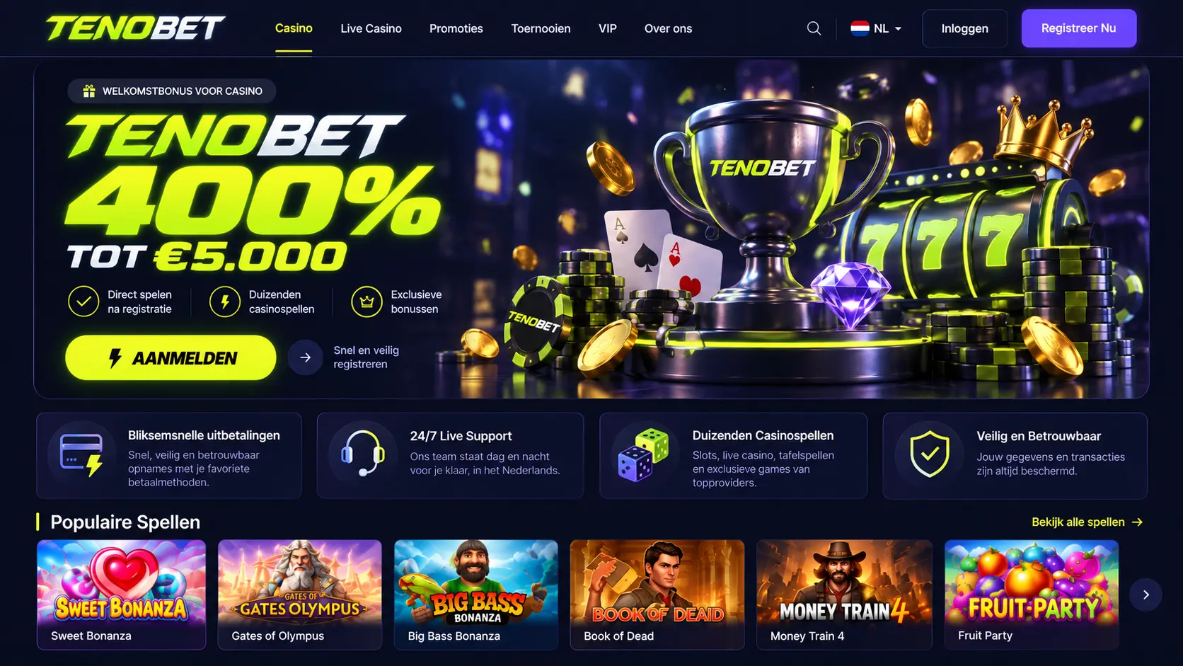 TenoBet Nederland: Casino Overzicht met Spellen en Welkomstdeal image 1