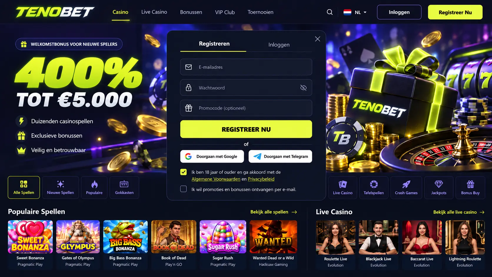 TenoBet Nederland: Casino Overzicht met Spellen en Welkomstdeal image 2